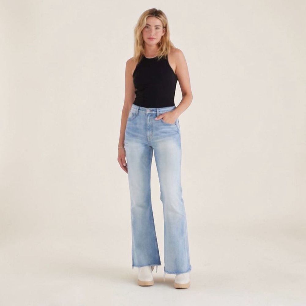 Etica Sasha Flare Jeans High Rise Raw Hem Sz 28